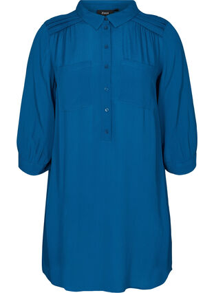 Viscose tunic with buttons and 3/4 sleeves, Maroccan Blue, Packshot image number 0