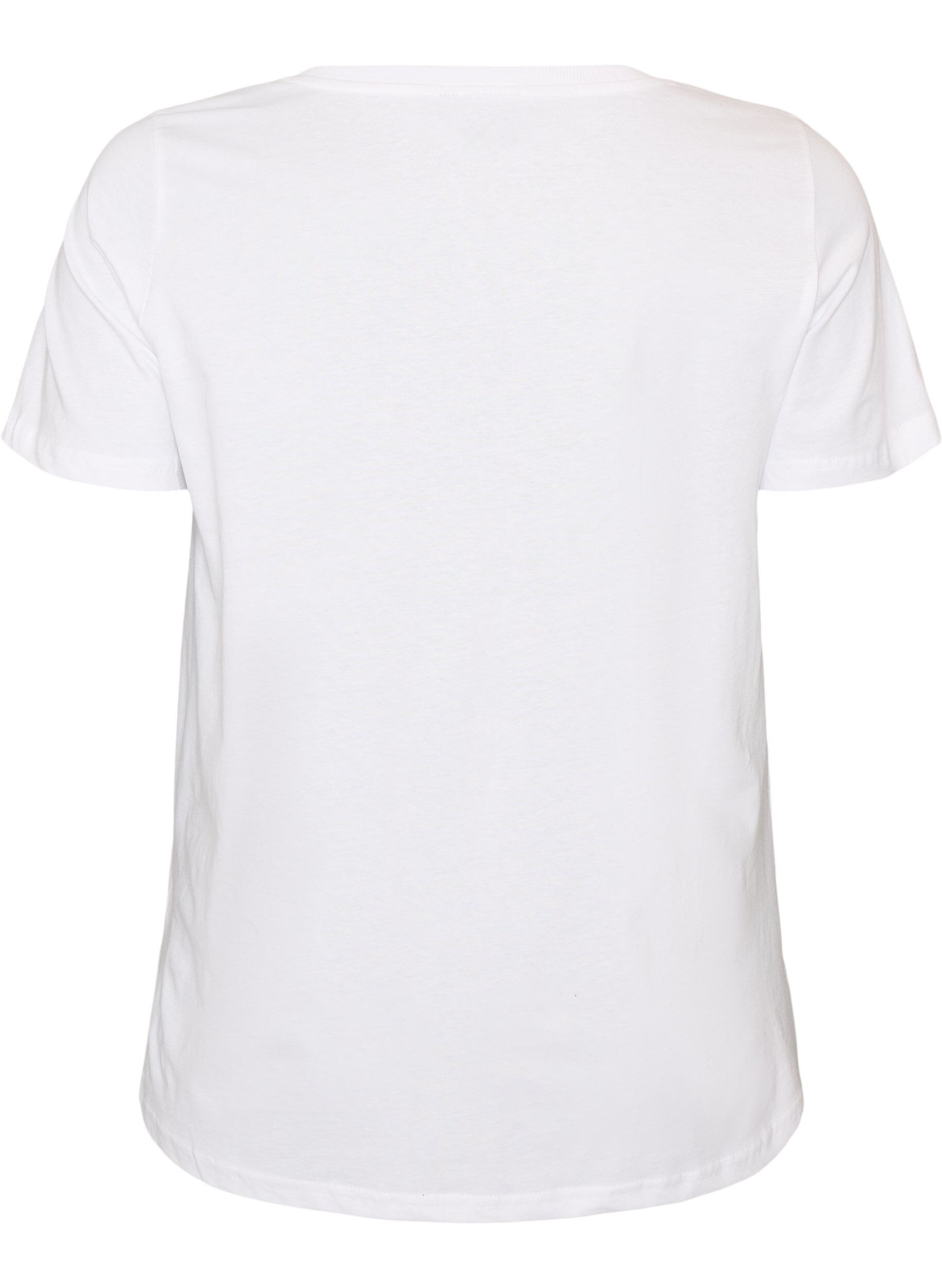 Zizzifashion Cotton T-shirt with front print and V-neck, White, Packshot image number 1
