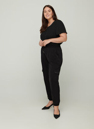 Plain, short-sleeved blouse, Black, Model image number 2