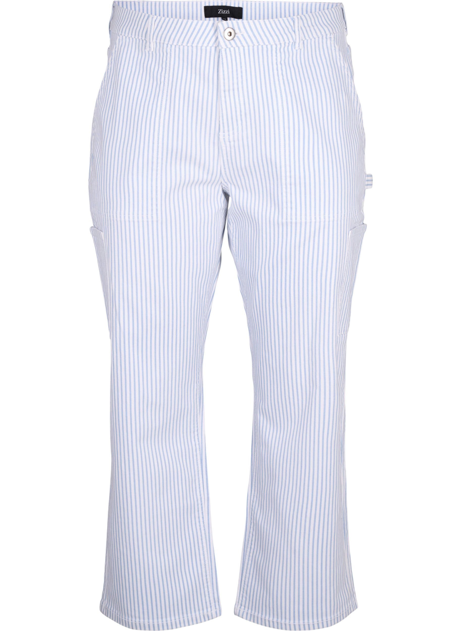 Zizzifashion Striped cargo jeans with a straight fit, Blue White Stripe, Packshot image number 0