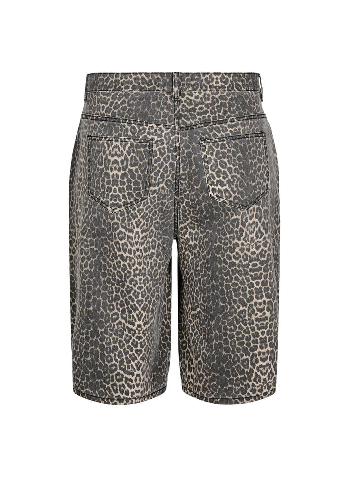Leopard print denim Bermuda shorts, Brown, Packshot image number 1