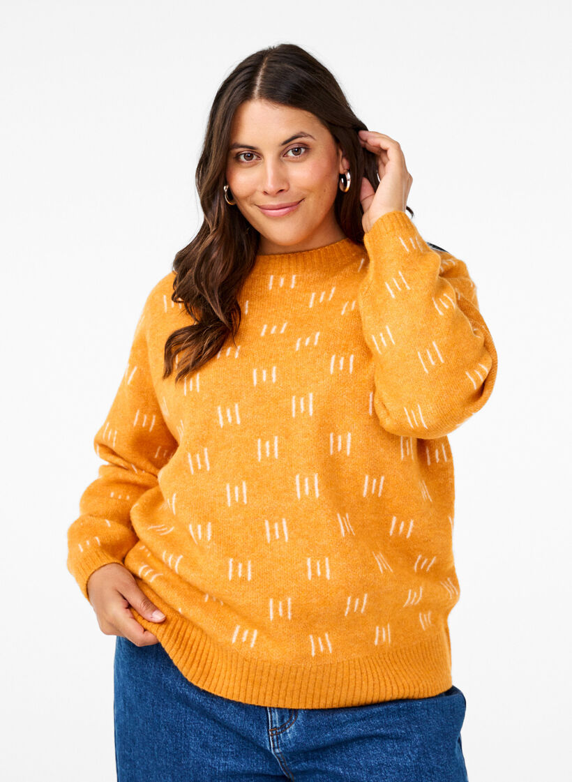 Patterned pullover, Yam Birch Comb, Model image number 0