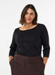 Basic T-shirt with boat neck and 3/4 sleeves, Black, Model image number 0