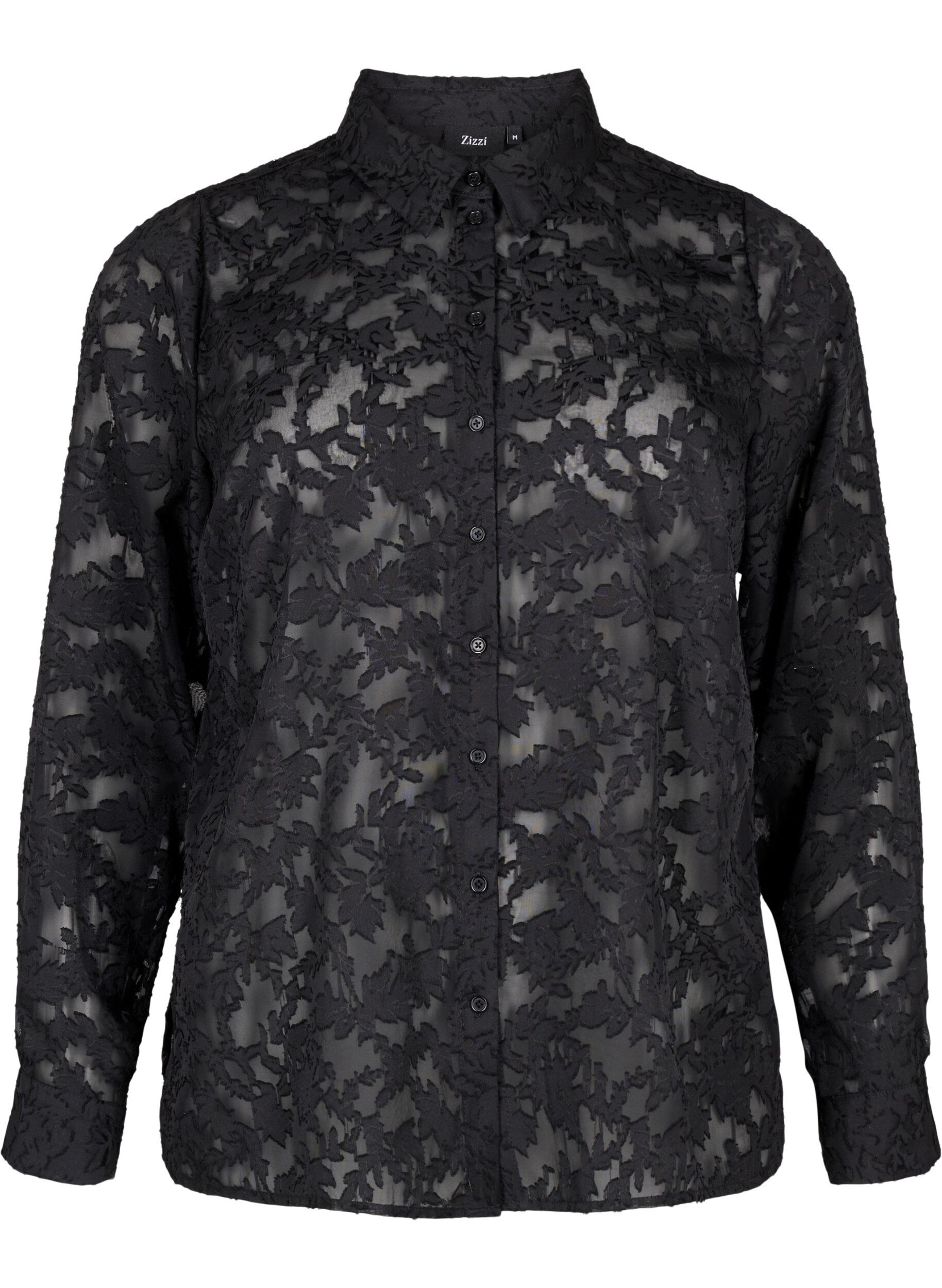 Zizzifashion Jacquard shirt with buttons, Black, Packshot image number 0