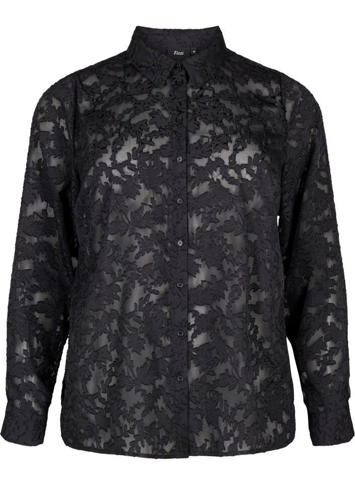 Jacquard shirt with buttons, Black, Packshot image number 0
