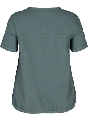 Short-sleeved cotton blouse with a v-neck, Balsam Green, Packshot image number 1