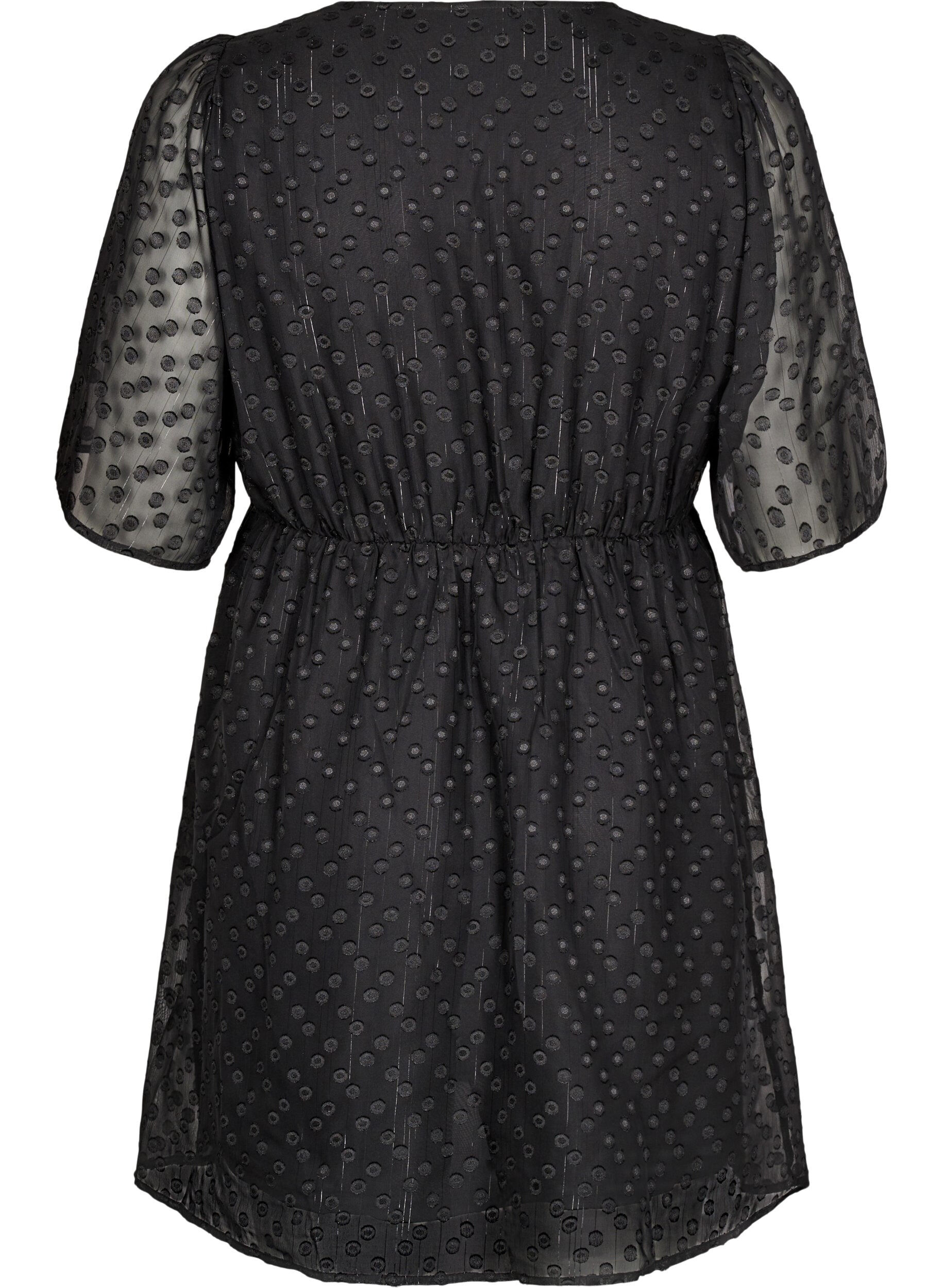 Zizzifashion Short dress with batwing sleeves and dotted texture, Black, Packshot image number 1
