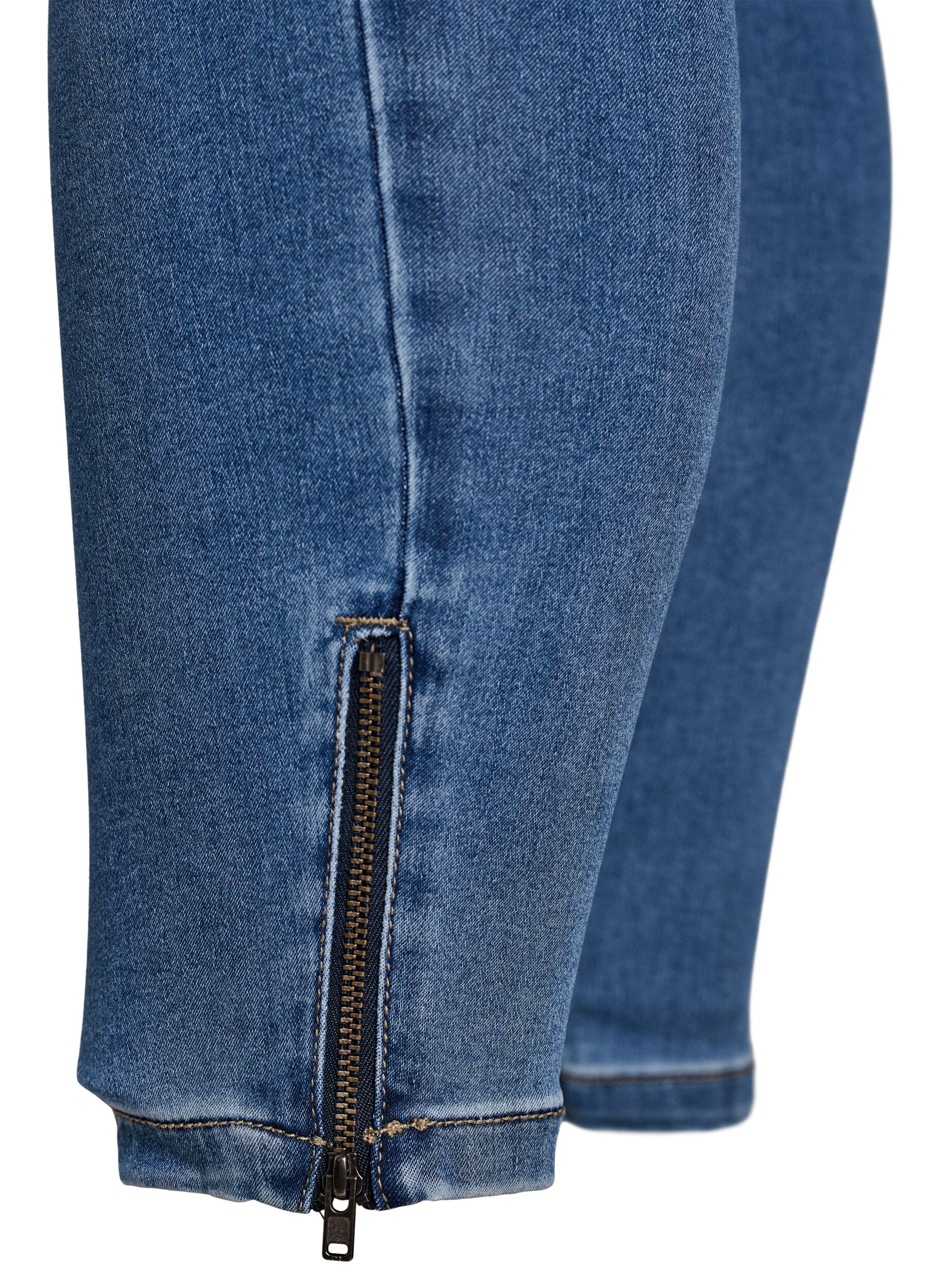 Zizzifashion Cropped Amy jeans with zipper detail, Blue, Packshot image number 4
