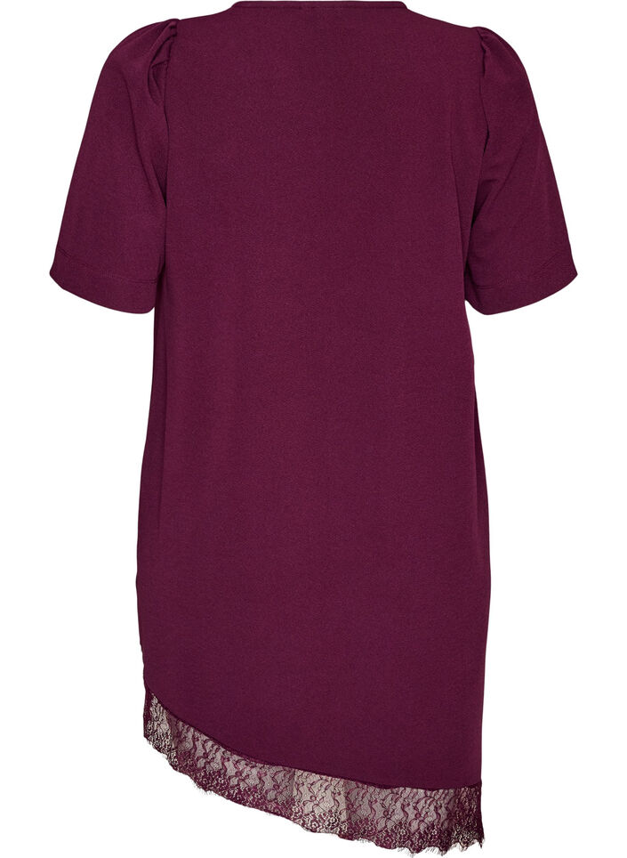 Tunic with asymmetric lace trim, Purple, Packshot image number 1