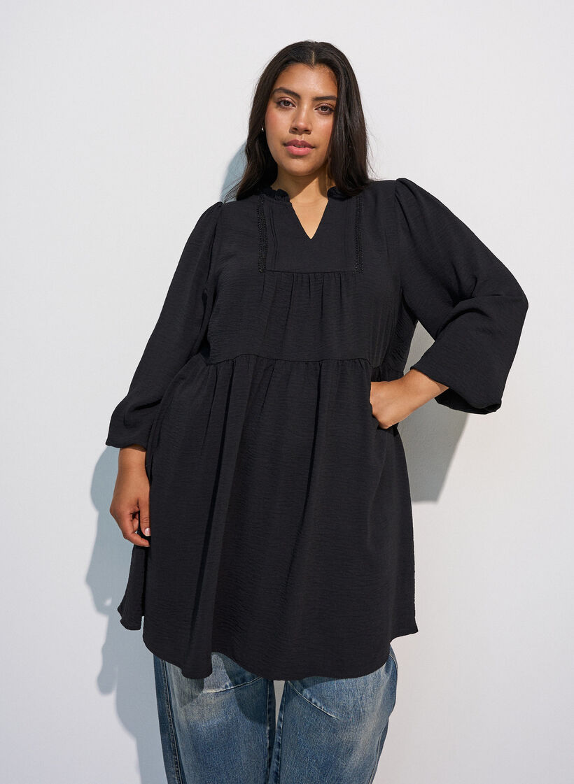 A-line dress with an empire line, Black, Model image number 0