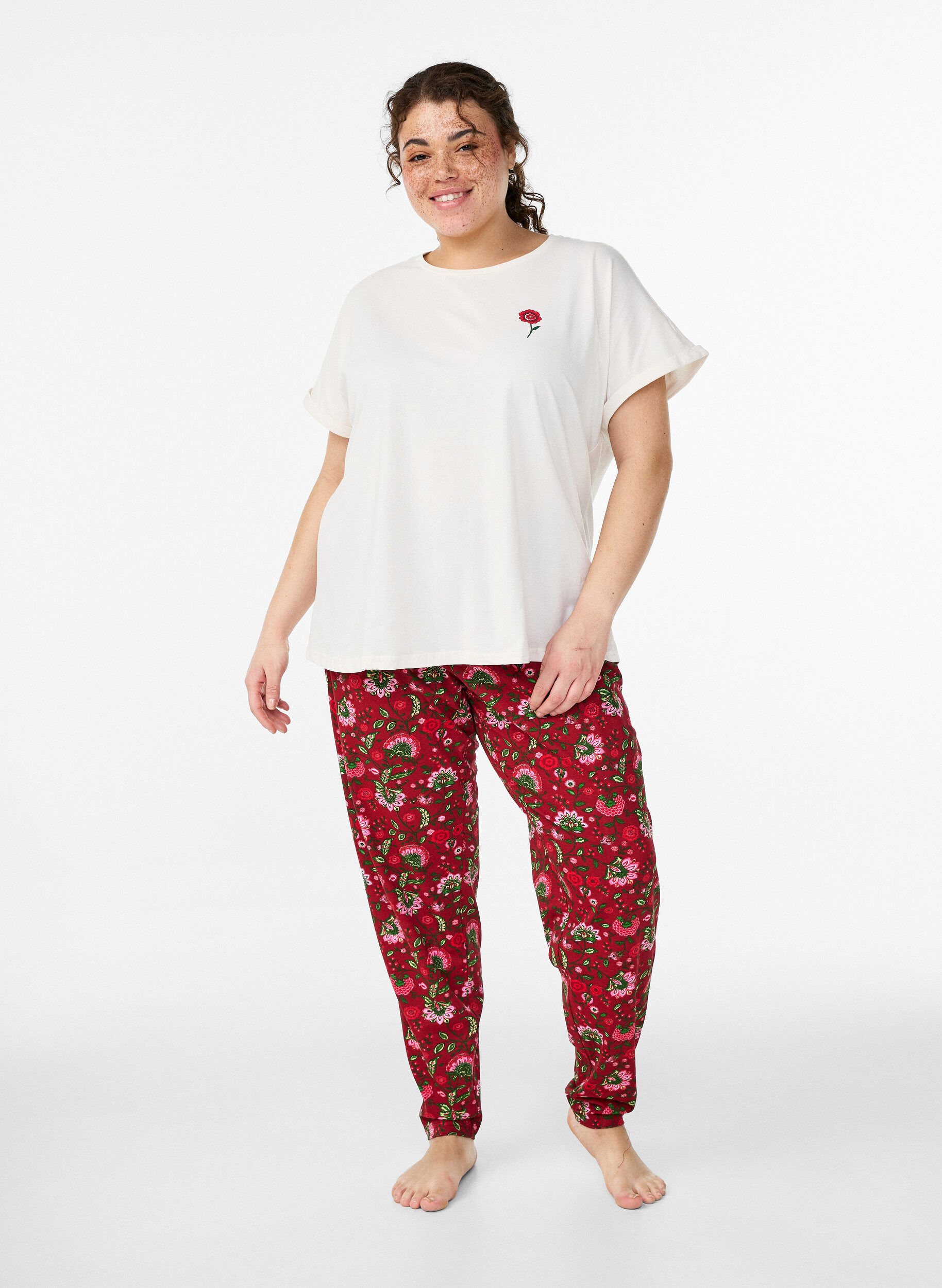Cotton pyjamas pants with print, Red, Model