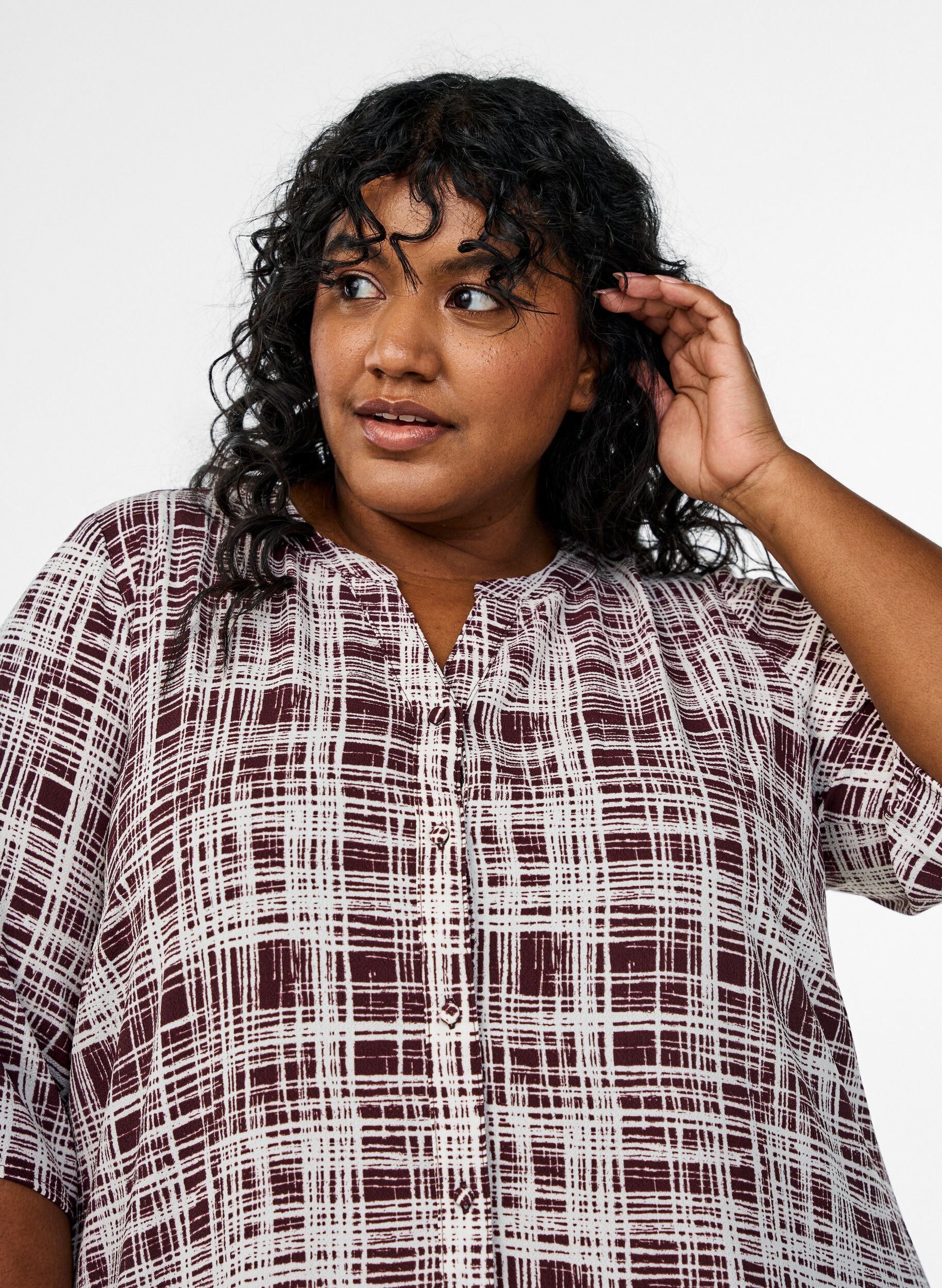 Zizzifashion A-line midi dress with short sleeves, Dark Bordeaux, Model image number 2