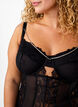 Mesh bodystocking with lace and removable chain, Black, Model image number 2