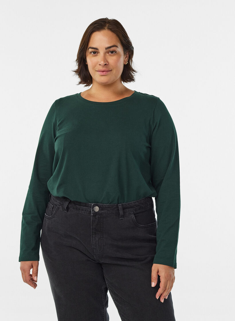Basic jersey blouse with long sleeves, Green, Model image number 0