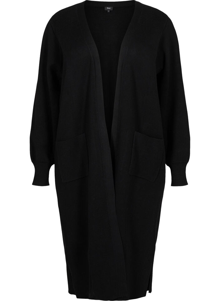 Long knitted cardigan with pockets, Black, Packshot image number 0