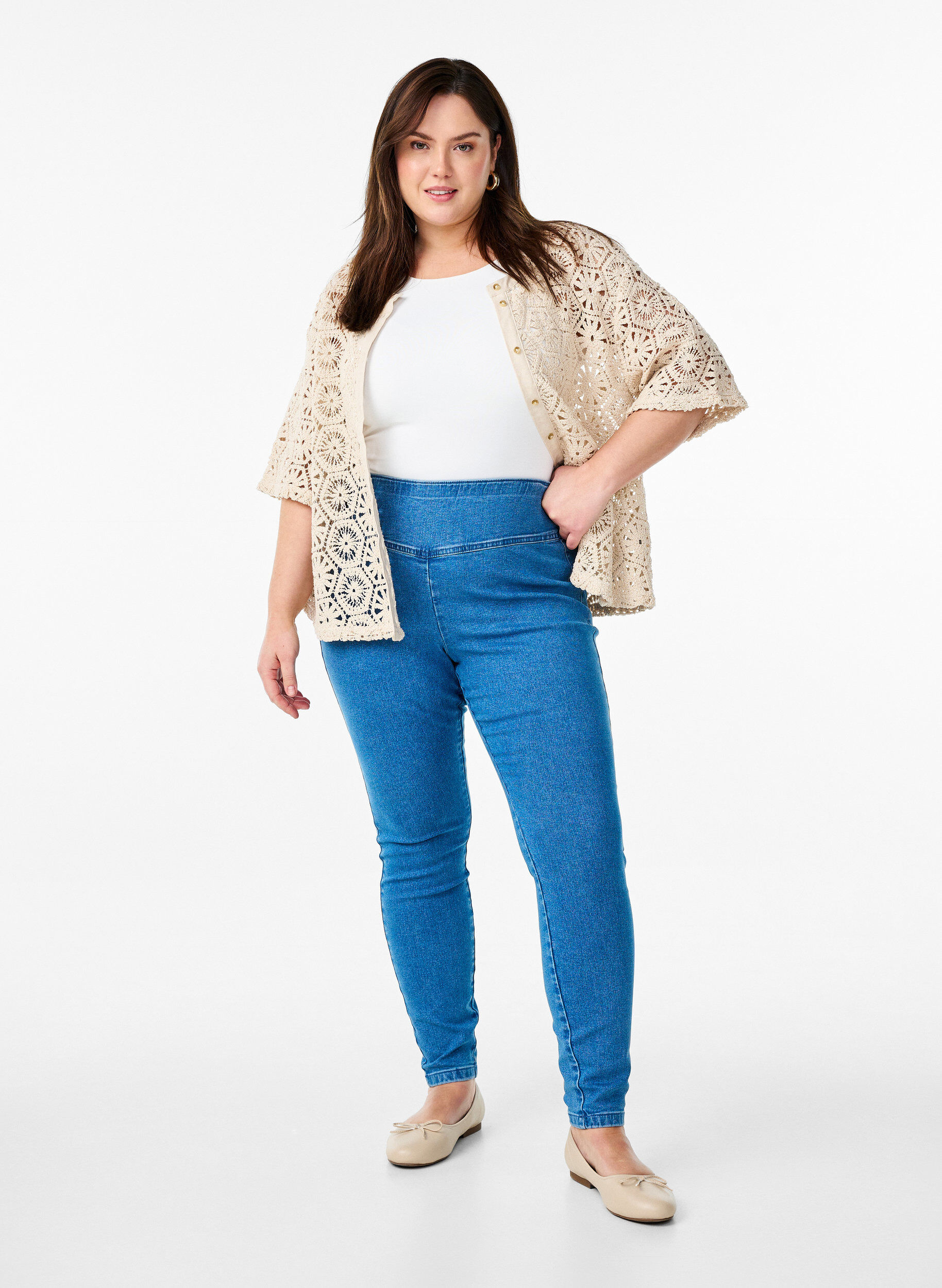 Zizzifashion Stretchy jeggings with a high waist, Light Blue, Model image number 0