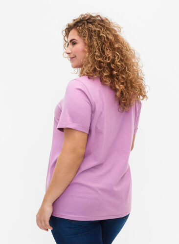 Cotton t-shirt with v-neck, Lavender Herb, Model image number 1