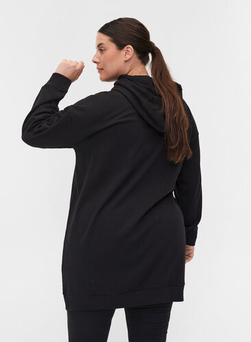 Sweat dress with hood and zipper, Black, Model image number 1