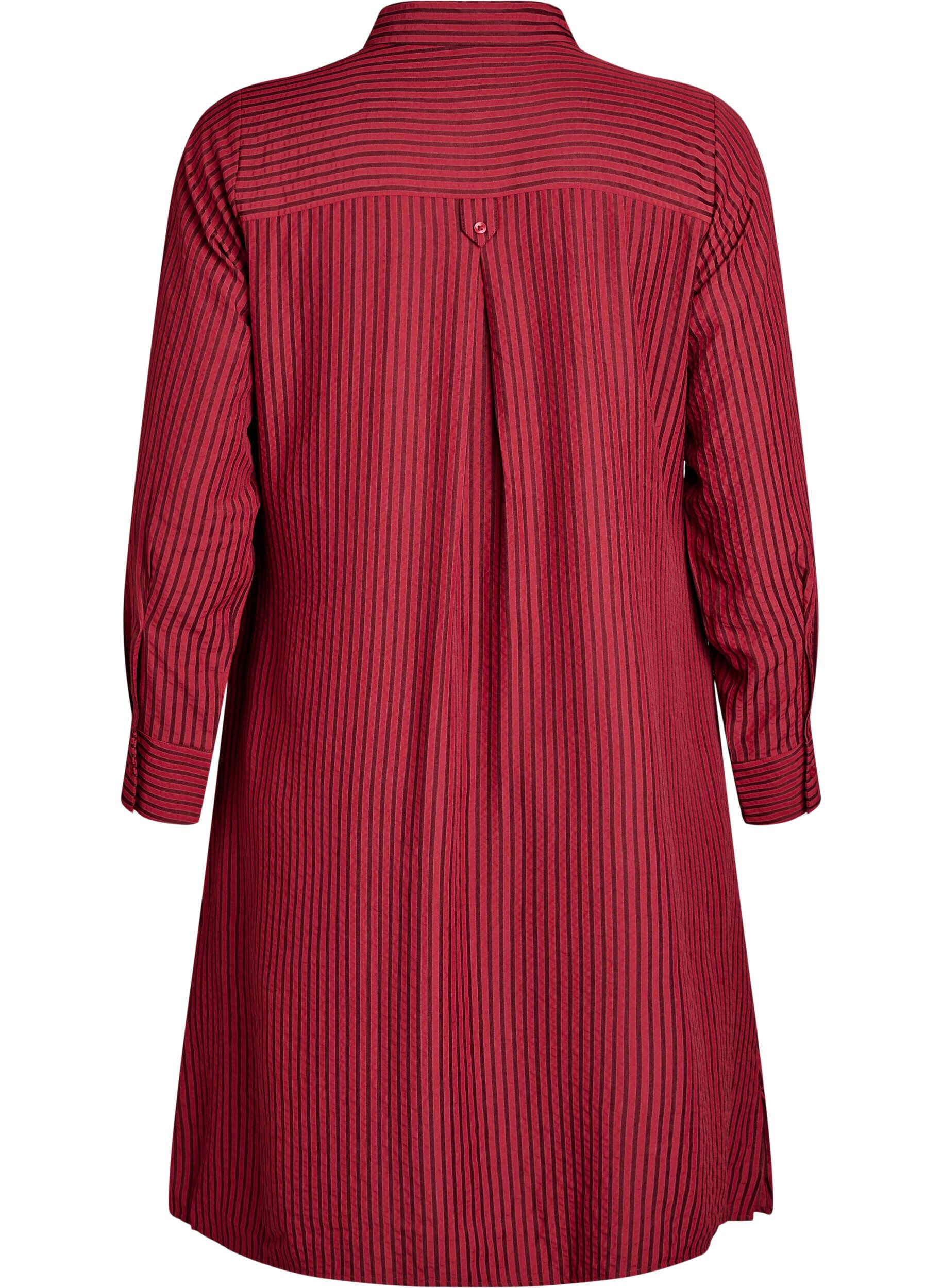 Zizzifashion Long striped shirt with button detail on the back, Red, Packshot image number 1
