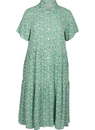 Short-sleeve viscose midi dress, Green W. Flower, Packshot image number 0