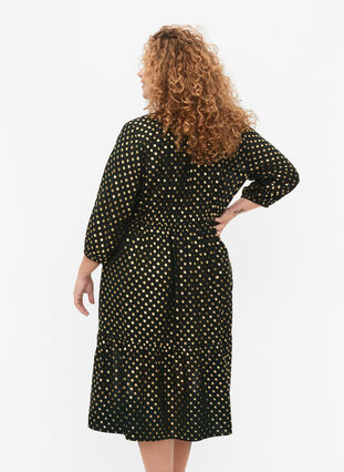 Dress with dotted foil print and 3/4 sleeves, Scarab w. Gold, Model image number 1