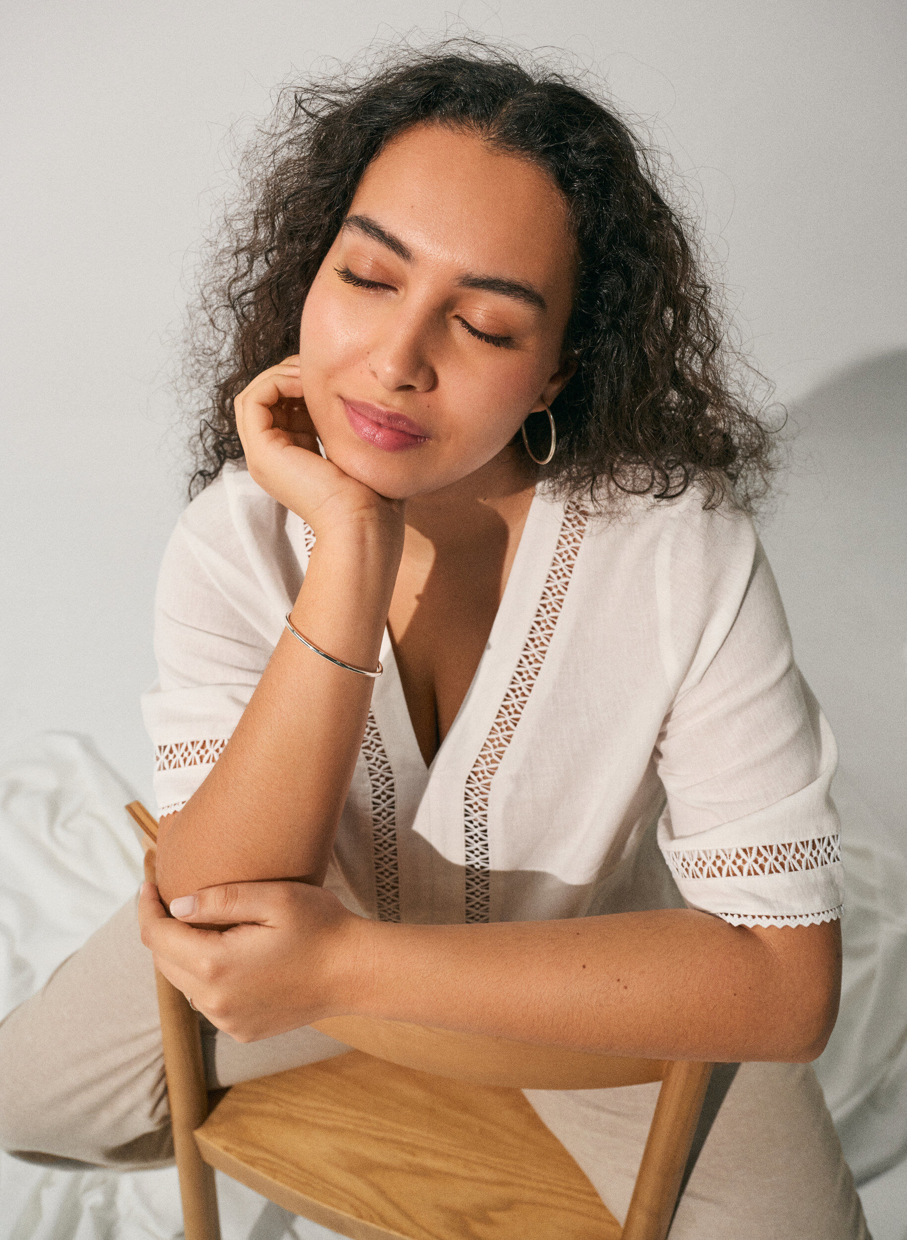 Zizzifashion Blouse in linen and viscose with crochet details, White, Image image number 0