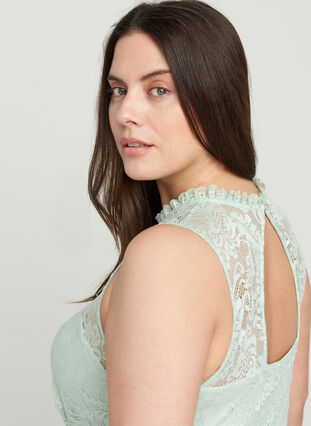 Midi dress with lace and pleats, Chinois Green, Model image number 3