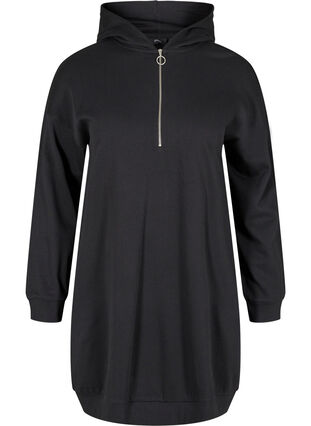 Sweat dress with hood and zipper, Black, Packshot image number 0