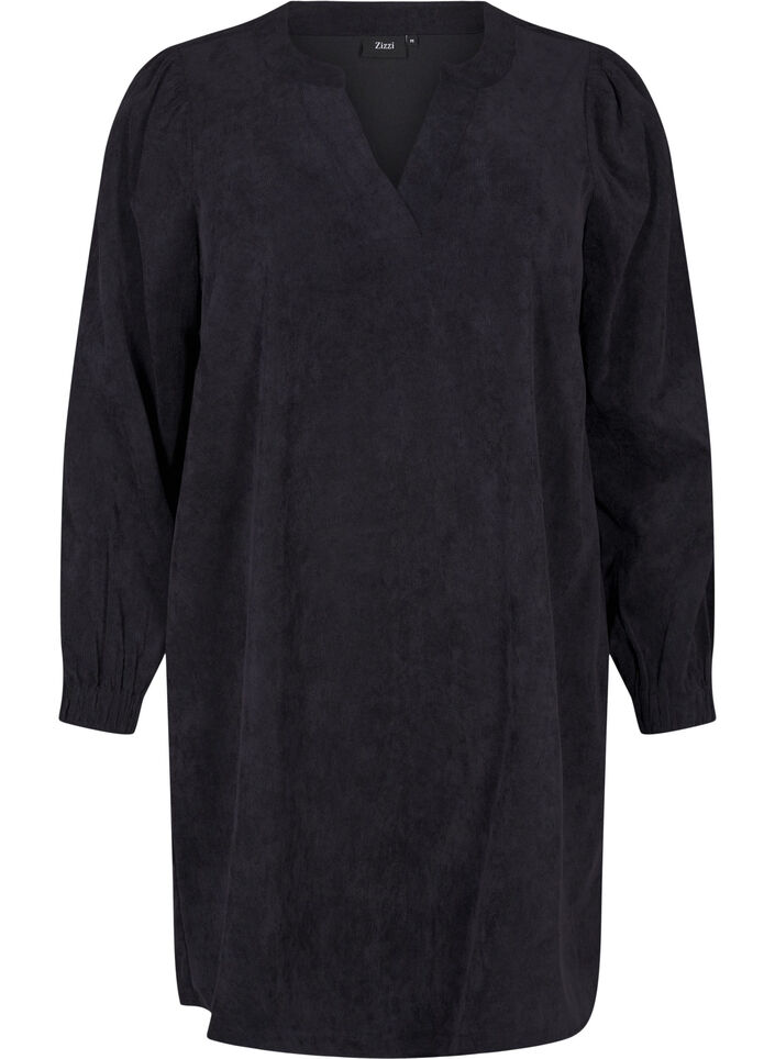 Short velvet dress with long sleeves, Black, Packshot image number 0