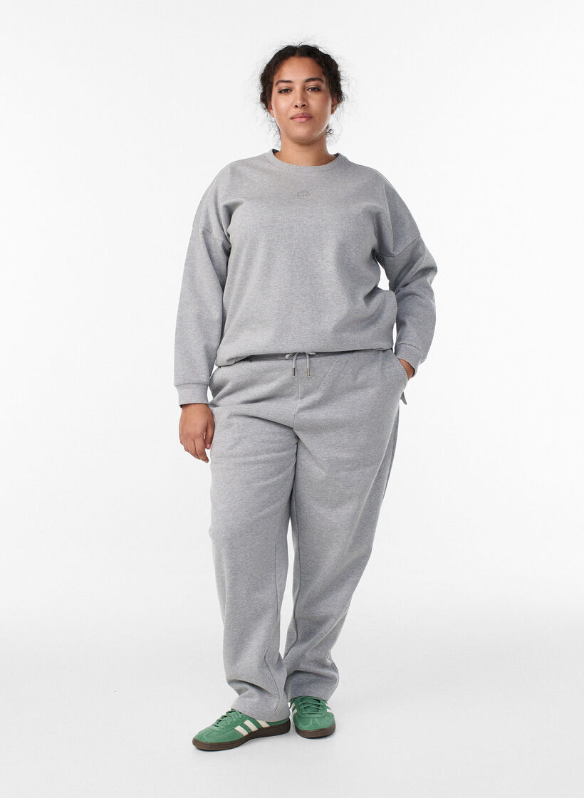 Sweat pants with high waist and glitter thread, Grey, Model image number 0