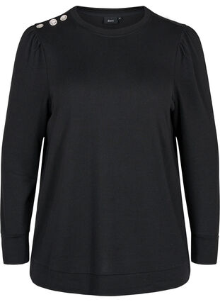 Long-sleeved blouse with shoulder detail, Black, Packshot image number 0
