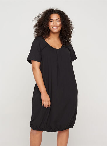 Short-sleeved dress in cotton, Black, Model image number 0