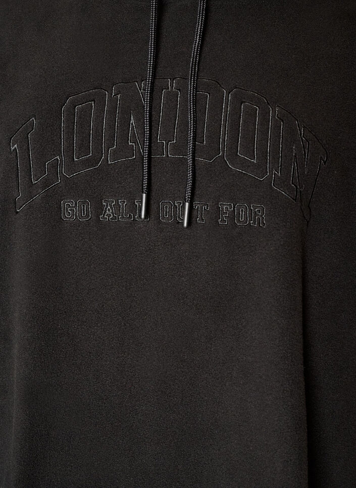 Fleece hoodie with a high neck and embroidered text, Black, Packshot image number 2