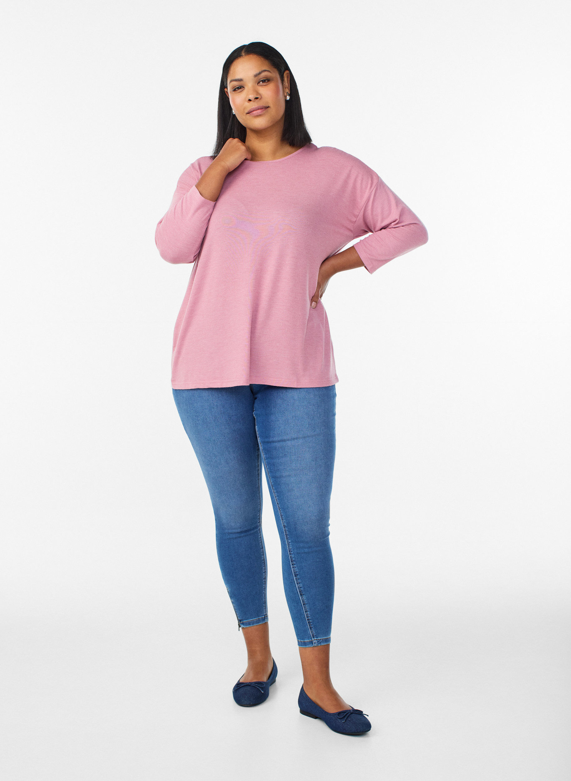 ZizzifashionJersey blouse with 3/4 sleeves, Red, Model image number 1