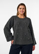 Knitted blouse with rhinestones and diamond pattern, Dark Grey, Model image number 0