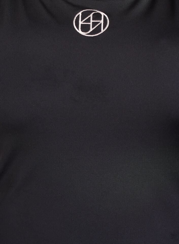 Sports swimsuit with contrast trim and criss-cross straps, Black, Packshot image number 2