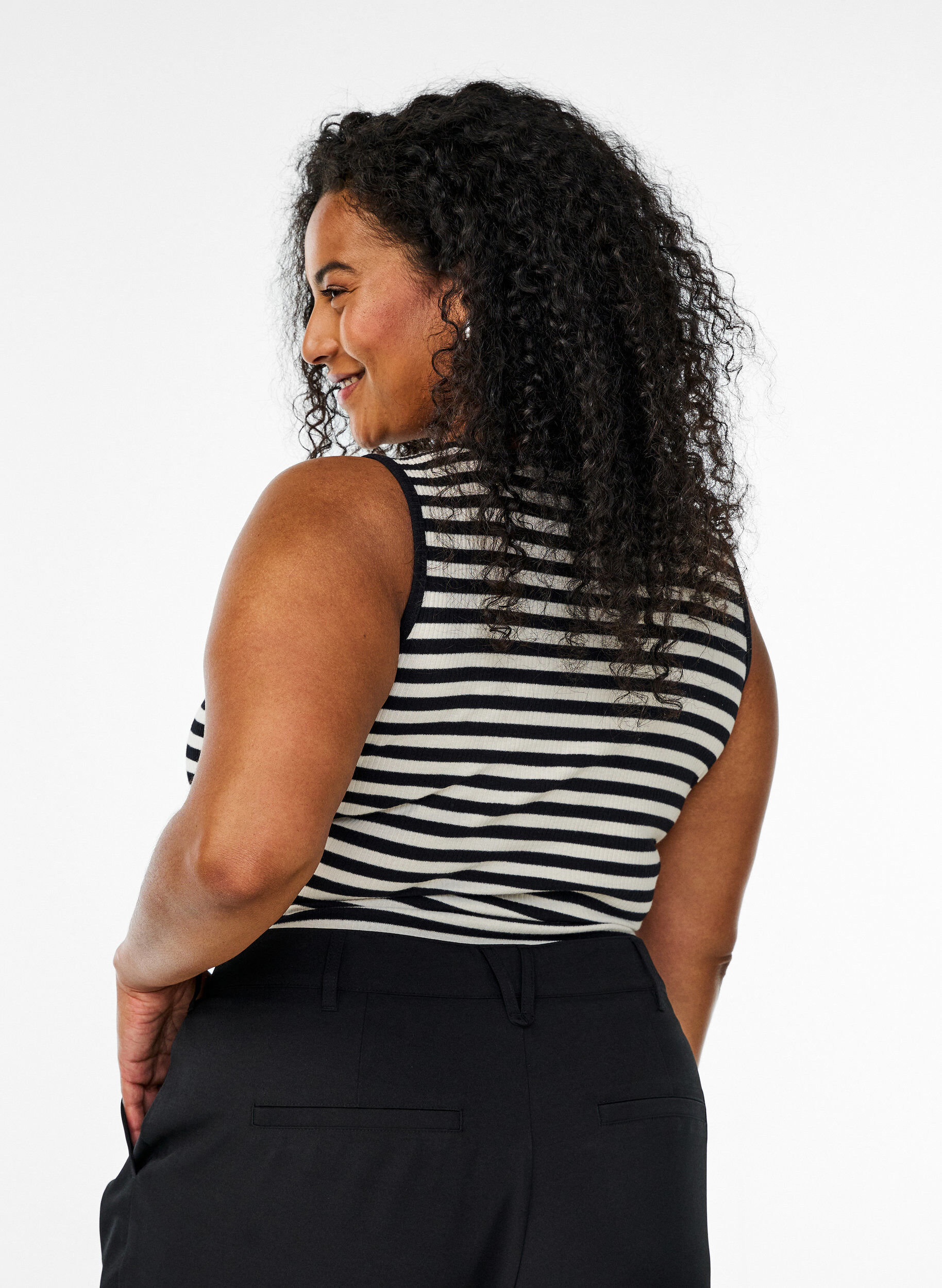 Zizzifashion Striped tank top with a rib structure, Black, Model image number 2