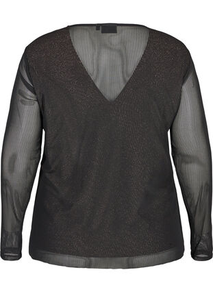 Long-sleeves blouse with lurex and a V-neck, Black, Packshot image number 1