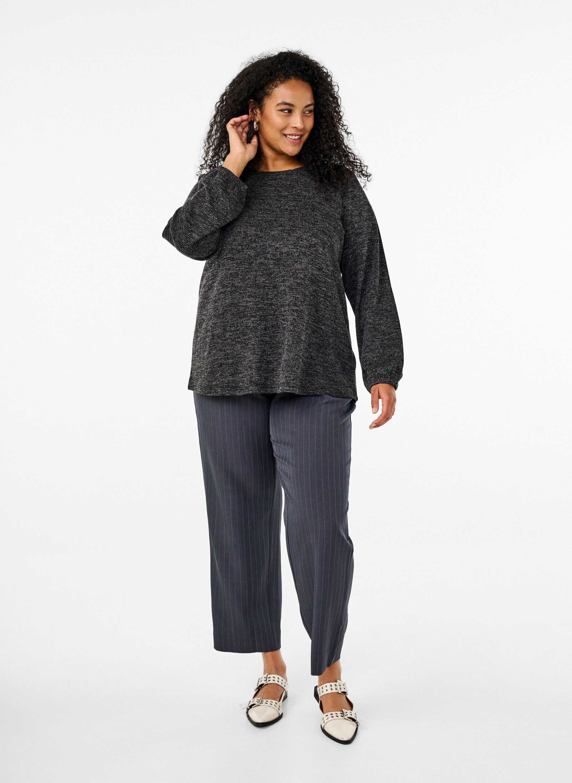 Zizzifashion FLASH - Jersey blouse with long sleeves, Grey, Model image number 1