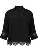 Viscose shirt with 3/4 sleeves and embroidery details, Black, Packshot image number 0