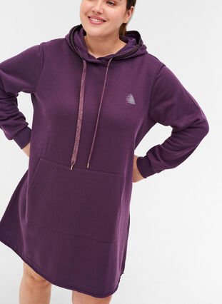 Long sweatshirt with hood and large pocket, Blackberry Wine, Model image number 3
