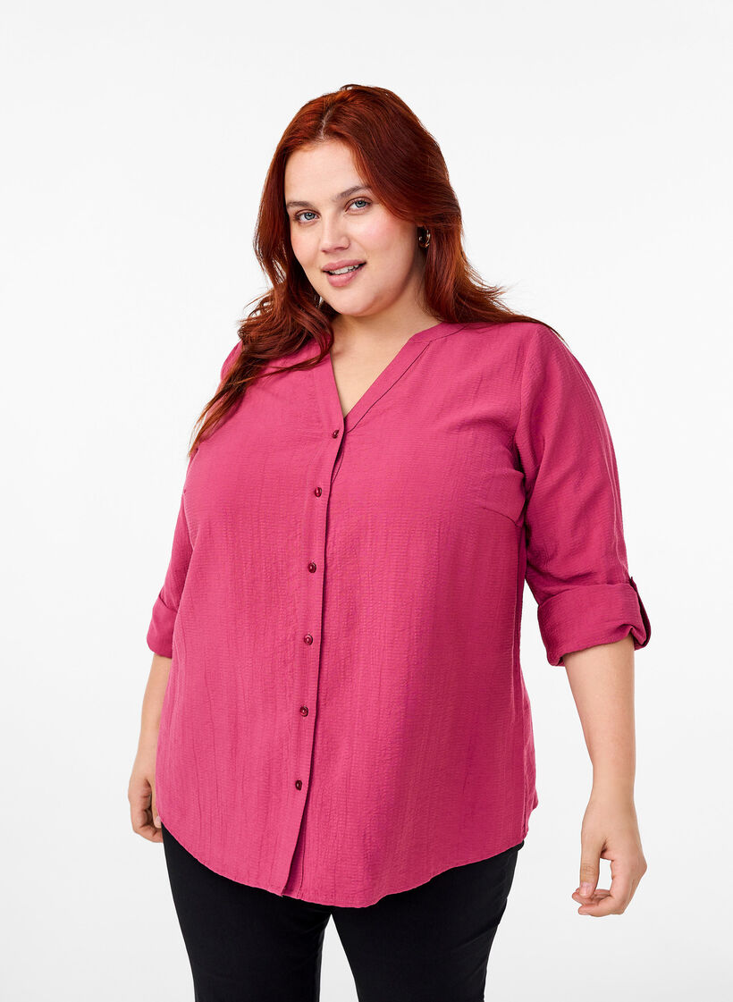 Viscose shirt blouse with 3/4 sleeves, Malaga, Model image number 0