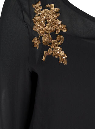 Long-sleeved blouse with smocking and sequins, Black, Packshot image number 3