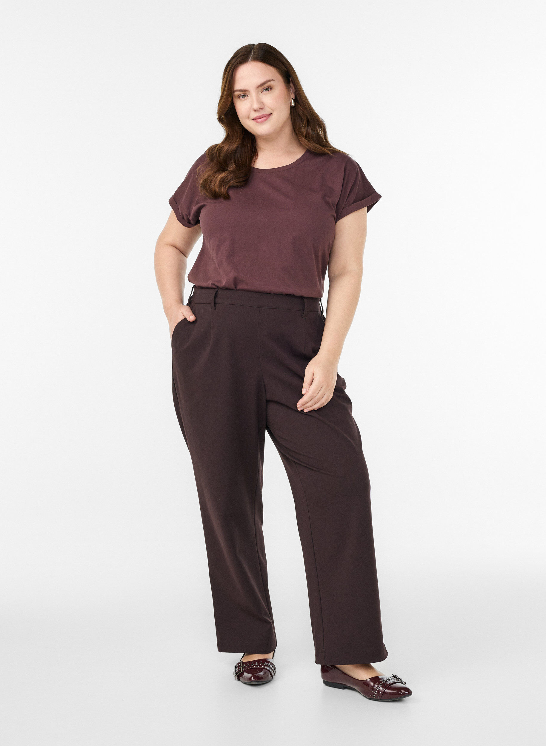 ZizzifashionShort-sleeved t-shirt in a cotton blend, Dark Bordeaux, Model image number 1