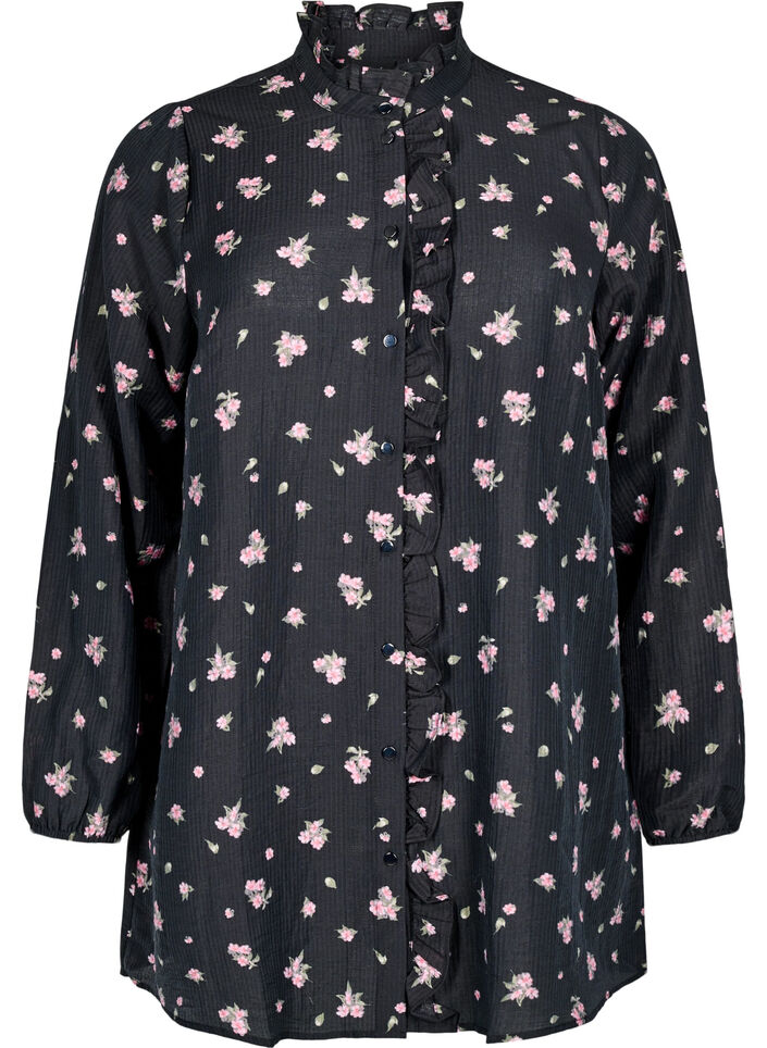 Floral tunic in lyocell, Black, Packshot image number 0