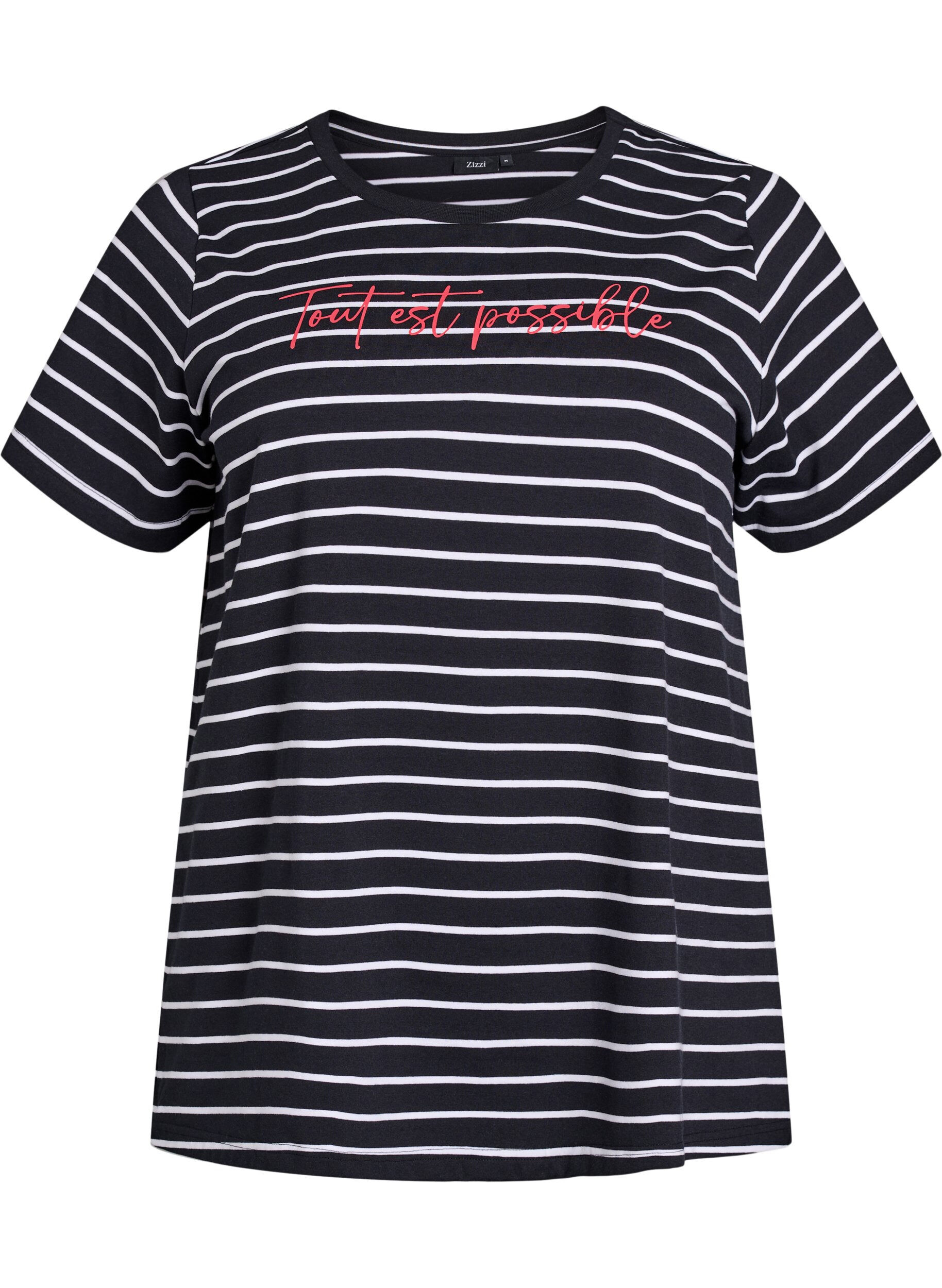 Zizzifashion Striped T-shirt with text print, Black, Packshot image number 0