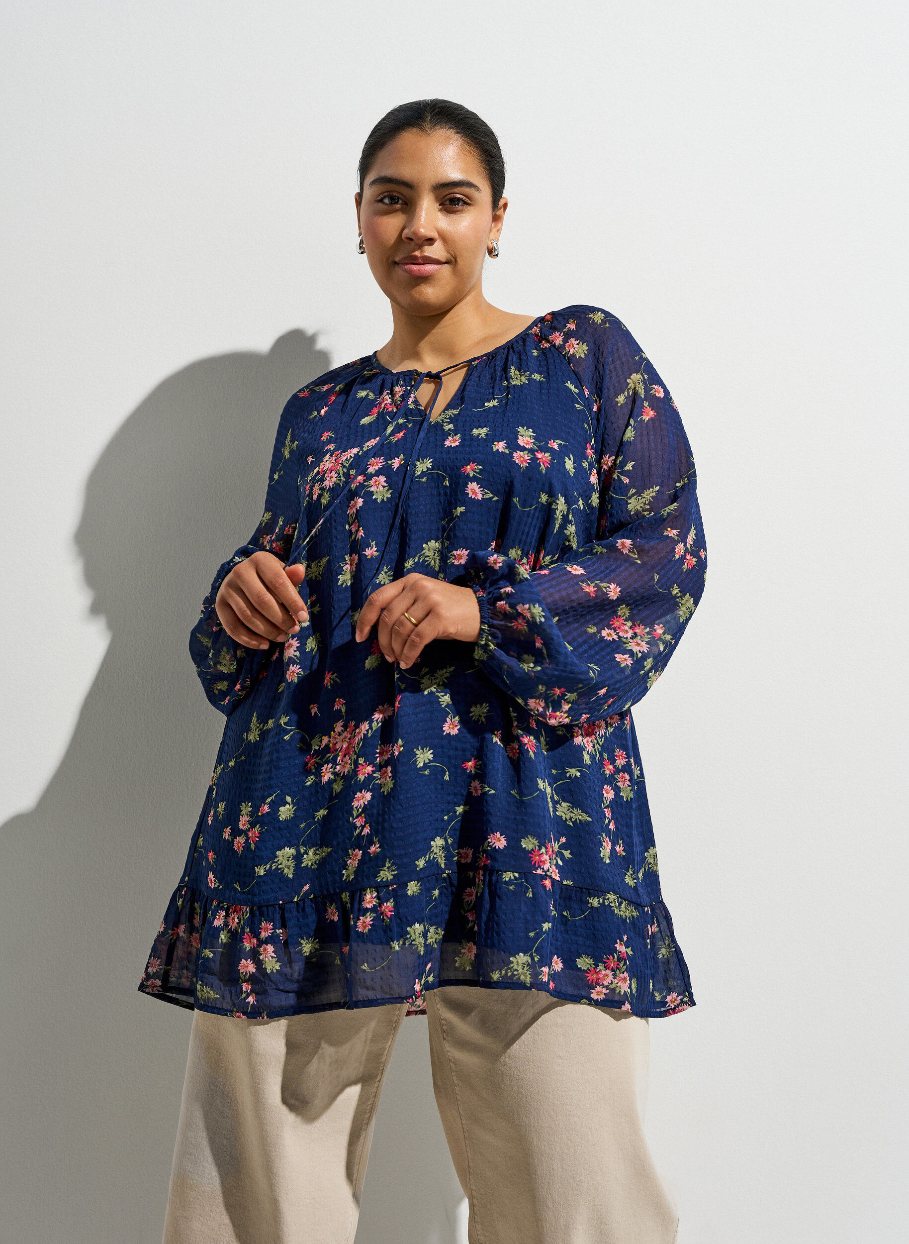 ZizzifashionFloral print A-line tunic, Blue, Image image number 0