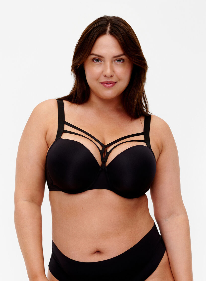 Moulded bra with string detail, Black, Model image number 0
