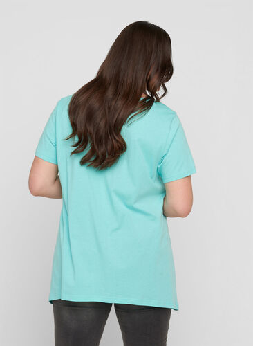 Short-sleeved cotton t-shirt with a-line, Aqua Sky PARIS, Model image number 1