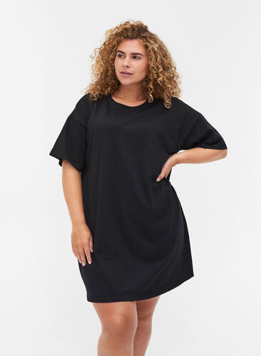 Long, short-sleeved T-shirt in cotton, Black, Model image number 0